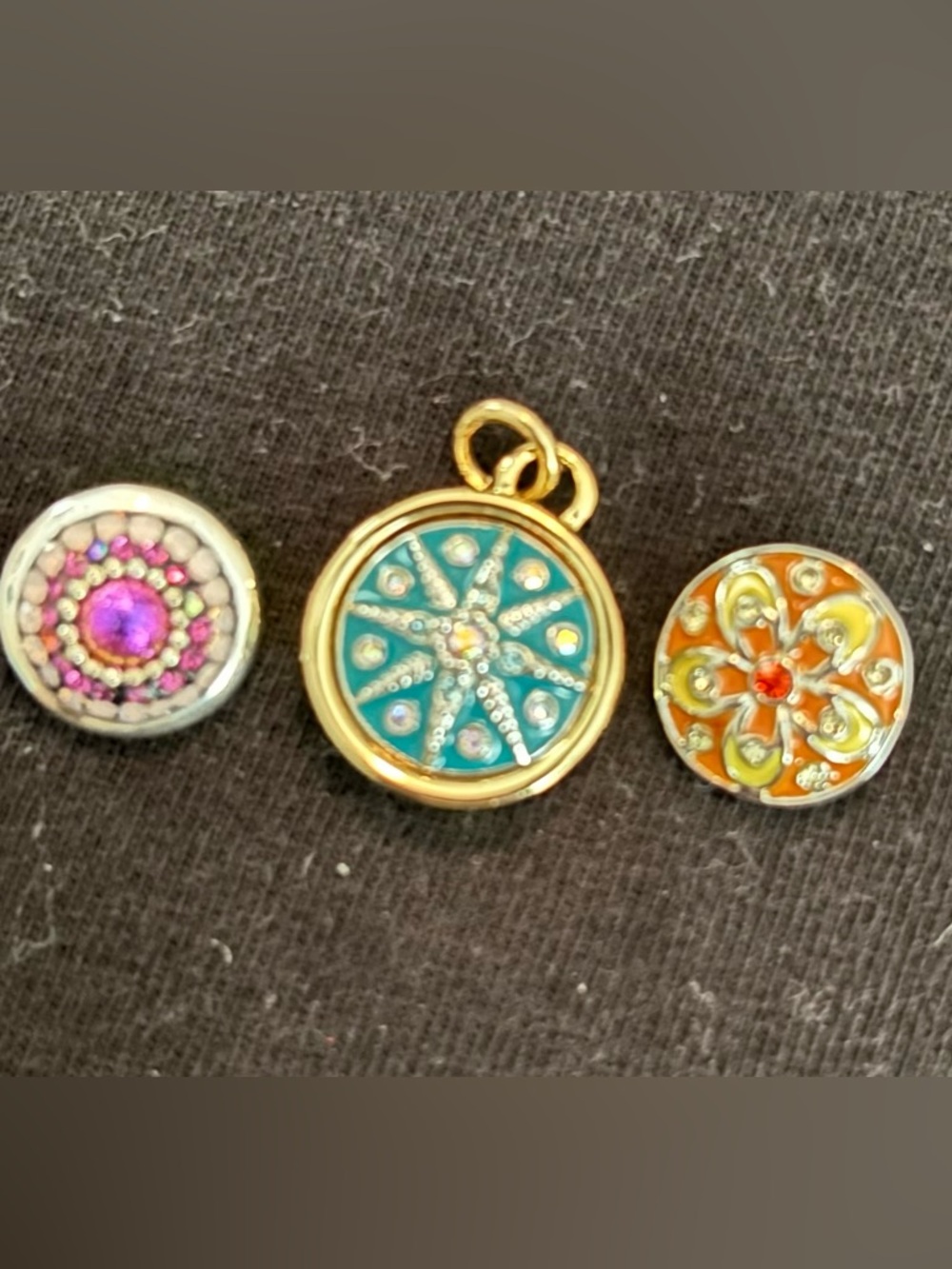 Gold-Tone Turquoise Enamel Pendant Charm with Crystal Accents